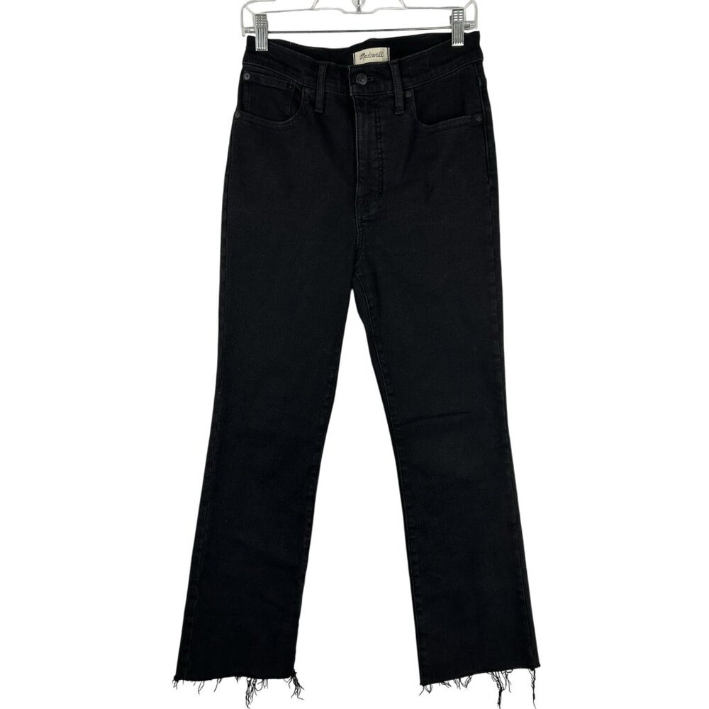 Madewell Womens Sz 28 Black Wash Cali Demi-Boot Jeans Raw Hem Stretch Denim Zip - Picture 9 of 16